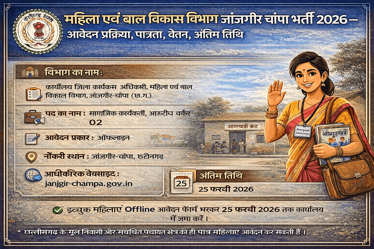 महिला एवं बाल विकास विभाग जांजगीर चांपा भर्ती 2026