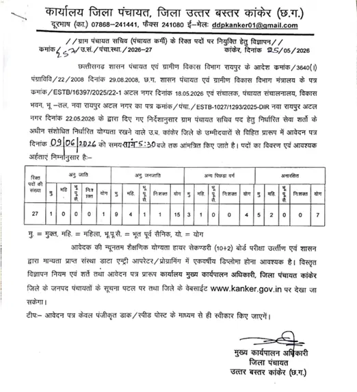 Kanker Gram Panchayat Sachiv Recruitment 2026
